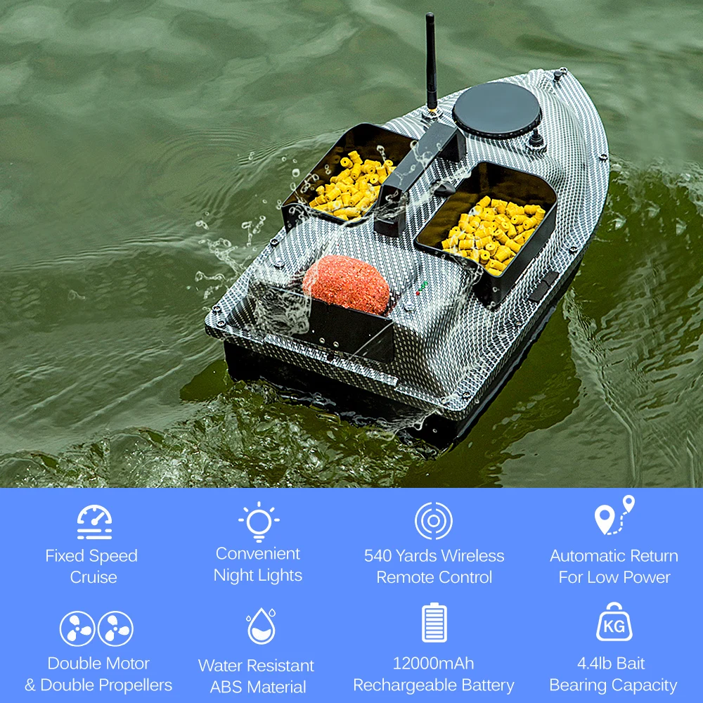 Remote Control RC Fishing Bait Boat 2KG Load 12000mah Fish Finder with GPS Auto Cruise Control Auto Return Carbon Fiber Shell