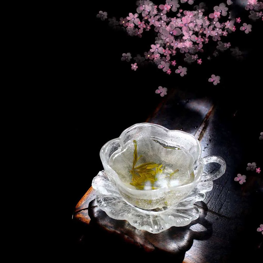 

Cherry Blossoms Mug Glass Saucer Teacup Tray Handmade Chinese Style Insulation Kung Fu Tea Coaster Snack Fruit Dessert Plate