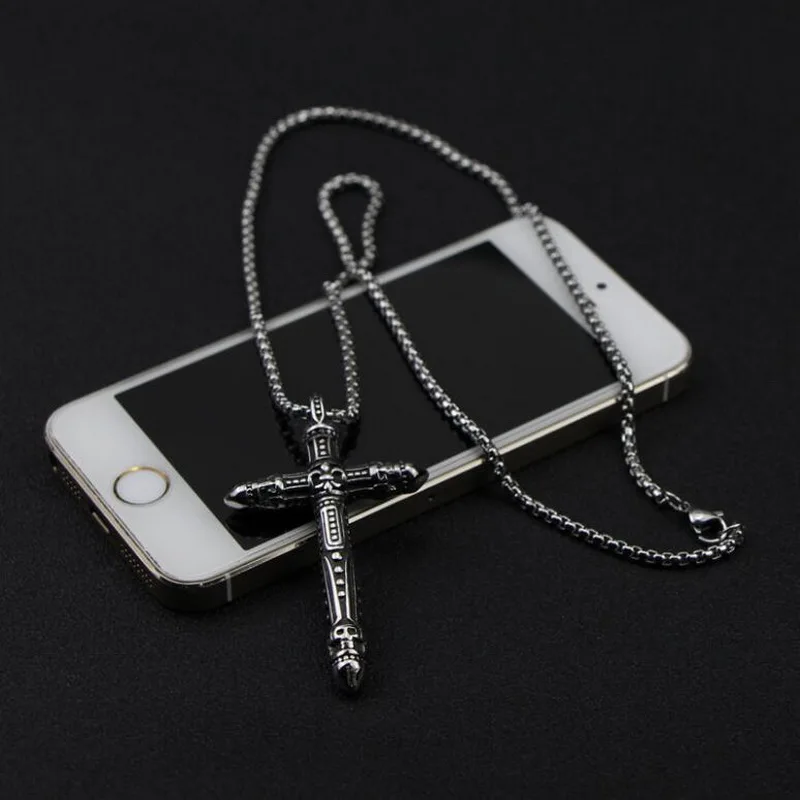 EDC Stainless Steel Cross Necklace Outdoor Portable Tools Self defense Punk Locomotive Male Personal Safety Protective Tools