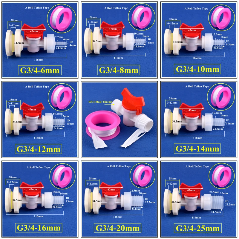 1~20Sets G3/4 To 6~25mm Water Tank Connector Set PP Direct Valve Aquarium Tank Joint Garden Irrigation Water Pool Hose Joints