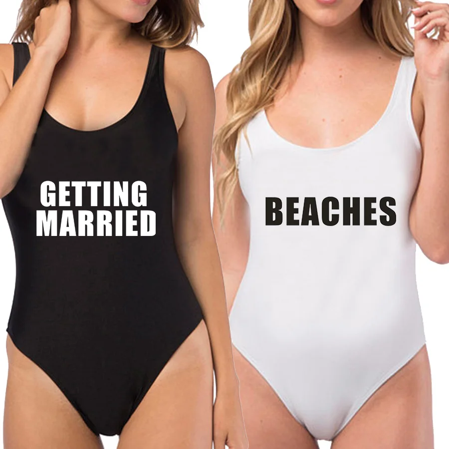 Wedding  Party GETTING MARRIED One piece swimsuit Women swimwear swimming suit for Women Backless