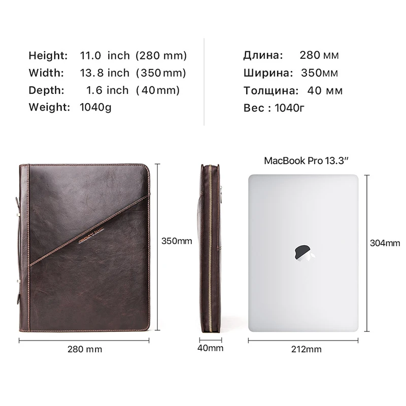 Genuine Cowhide Leather Briefcase for Pro 13 12.9 Case Sleeve pouch for MacBook Pro Air 13 M1 M2 M3  inch Laptop Bag  Retro