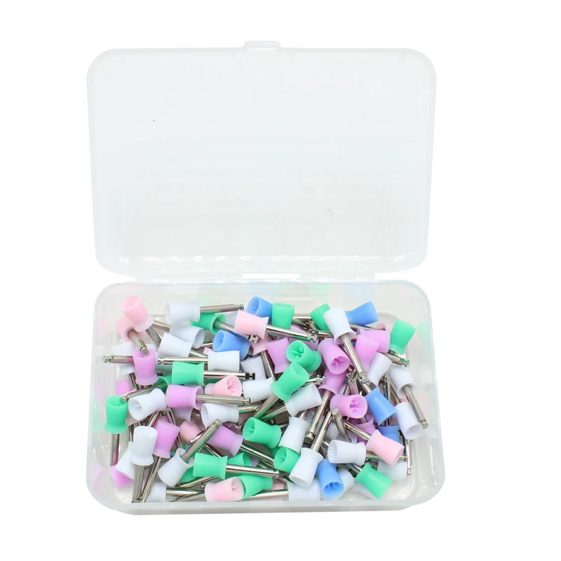 100pcs/bag Dental Polishing Brush Polisher Prophy Rubber Cup Latch Colorful Nylon Bristles Mix Style Dentist Tool Lab Instrument