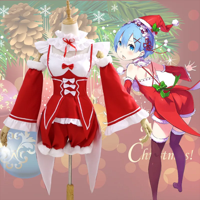 

Re Zero Kara Hajimeru Isekai Seikatsu REM Remu RAM Ramu Christmas Suit Tube Tops Dress Uniform Anime Cosplay Costumes for Women