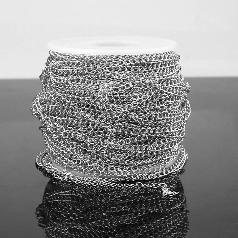 10 m Edelstahl 2,5/3/4 mm Verlängerungsketten Gliederkette Bulk für die Schmuckherstellung mit 20 Karabinerverschlüssen und 50 Biegeringen – Detail 6