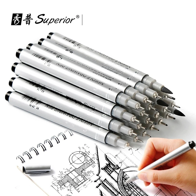 16PCS/SET Creative Waterproof Syringe Pen Sign Pen Professional Comic Drawing Hook Line Pen Student Art Marker Set