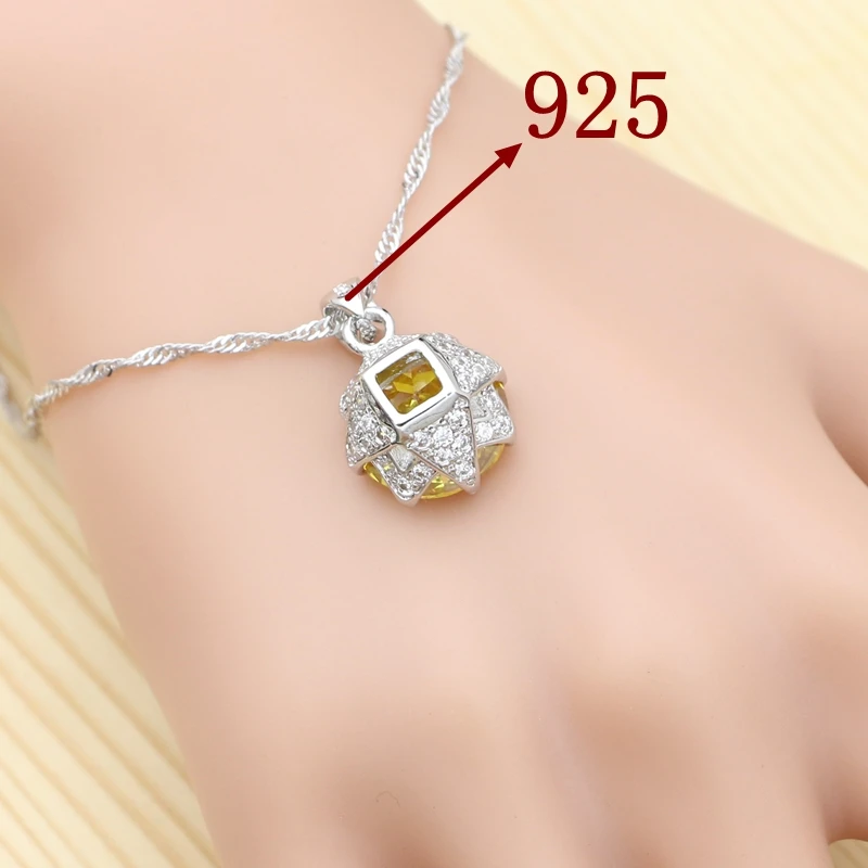 Silver 925 Jewelry Sets For Women Party Accessories Yellow Cubic Zirconia White Crystal Ring Bracelet Necklace Pendant Earrings