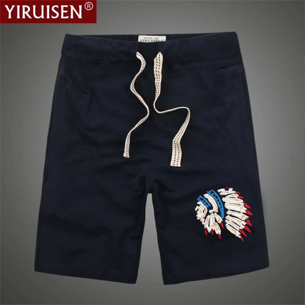 YiRuiSen Summer Vintage Embroidery Male Shorts 100% Cotton Branded Mens Clothing Top Quality Basketball Pants Beach Breechcloth