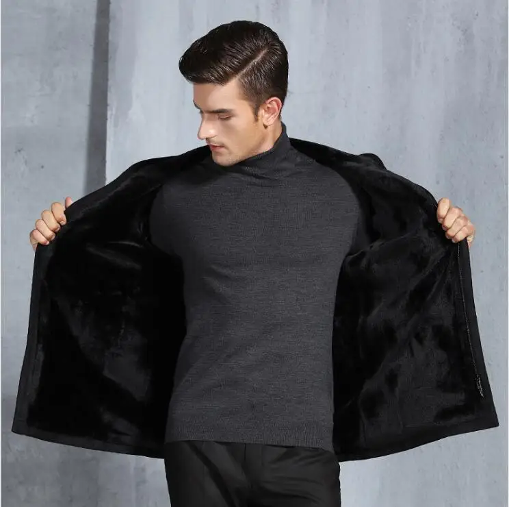 Winter new Hooded Men's Business Casual zipper Long Fur coat Male Fashion Korean warm Thick Velvet jackets Men Windproof