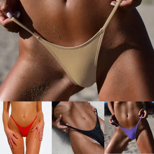 Parte inferior de bikini para mujer, sexy, estilo brasilero, traje de baño de un solo color