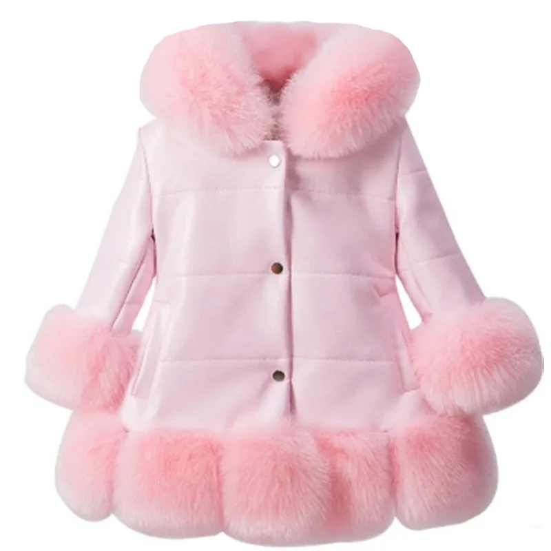 Fashion Baby Winter Warm Fur Coats For Girls Long Sleeve Hooded Thick Girls Jacket For Christmas Party Kids Fur Outwear Clothing