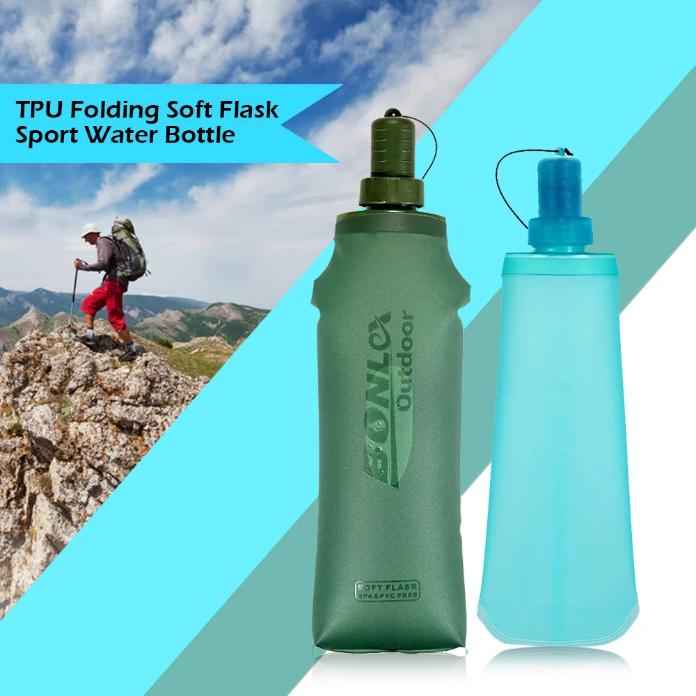 TPU Folding Soft Flask Garrafa De Água, Dobrável Bebida Saco De Água, Corrida e Camping, Sport Water Bag