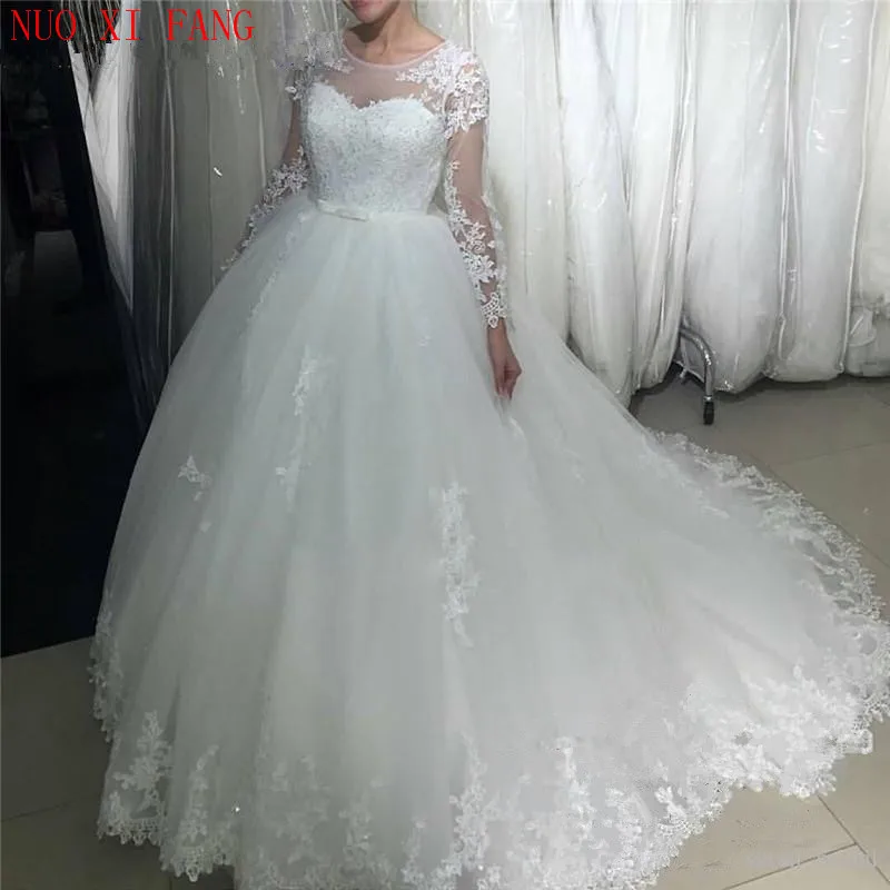 NUOXIFANG Vintage Lace Applique Ball Gown Wedding Dresses 2023 Plus Size Puffy Tulle Princess robe de mariee Vestido De Novia