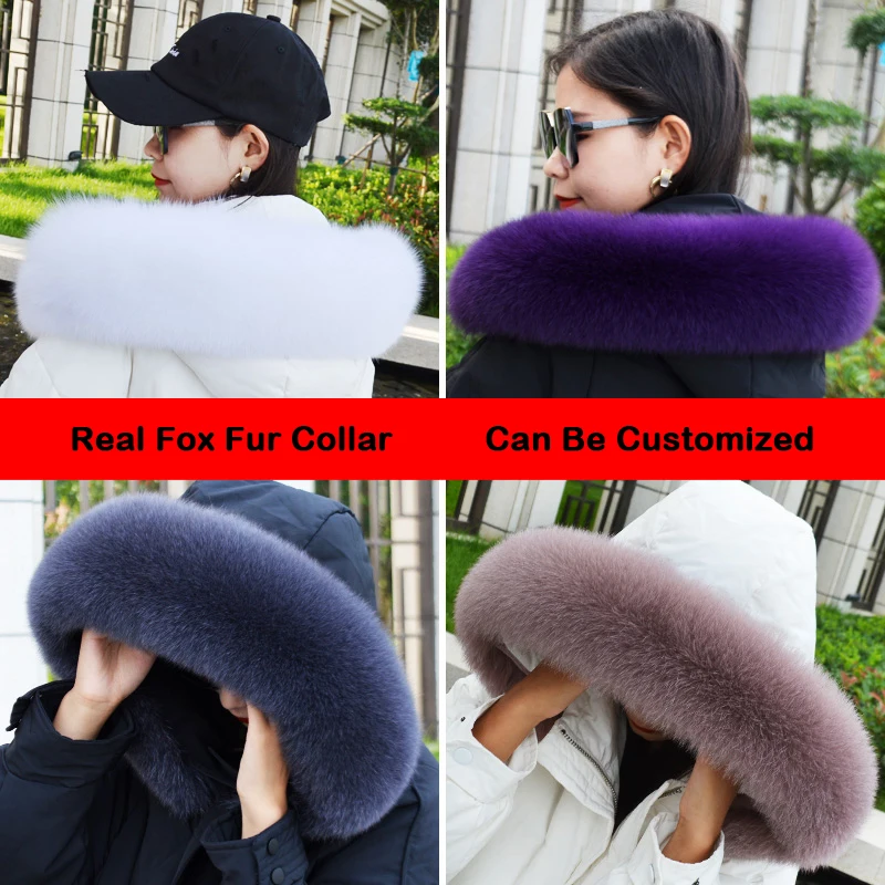 Genuine Natural Plush 100% Real Fox Fur Scarf Women Down Coat Hood Trim Straight Collar Winter Warm Unisex Shawl Thick Scarves