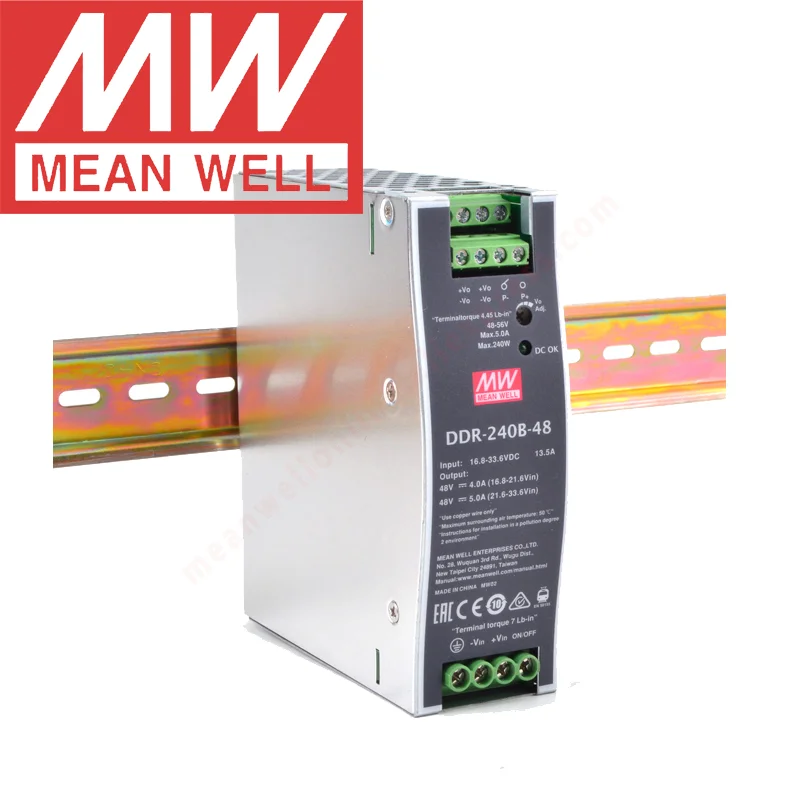 

Original Mean Well DDR-240D-48 Din Rail Type Meanwell 48VDC/5A/240W DC-DC Converter 67.2~154Vdc Input