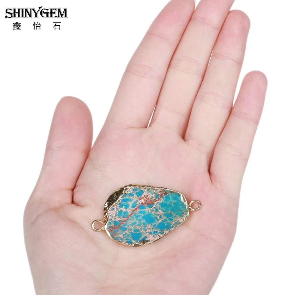 ShinyGem Random 20-40mm Irregular Jaspers Stone Connector Charms Gold Plating Chakra Natural Gem Pendant For DIY Jewelry Making