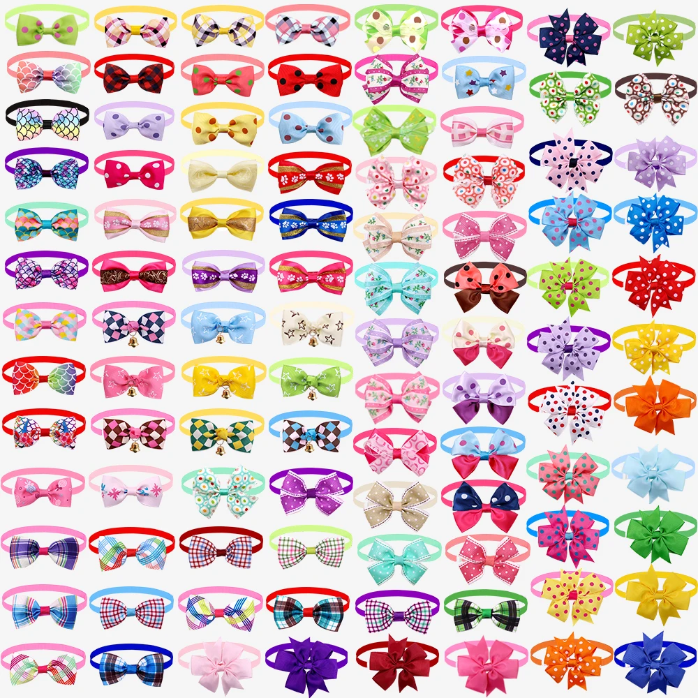 100pcs Dog Accessories Popular Dot Pet Supplies Pet Dog Cat Ribbon Bow Ties Necktie Fashion Pet Cat Holiday Grooming Accessories