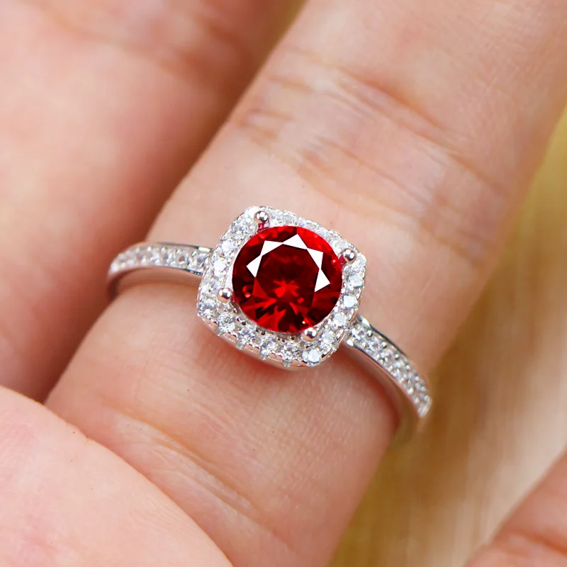 Bague ronde en argent sterling 925 pour femmes, pierres précieuses synthétiques, rubis, saphir, émeraude, aigue-marine, tourmaline, ajustable, M11