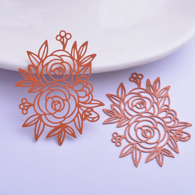30 Stück AB6267 31*39,6mm Filigrane Rosen-Anhänger DIY Ohrring Anhänger Hängender Schmuck Dekoration – Detail 6