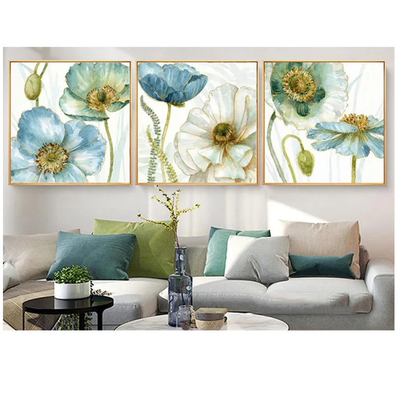 3 Pieces Diy Diamond Embroidery  Full Square Simple Beautiful Pastoral Poppy Bedroom Hanging Picture Diamond PaintingZP-4354