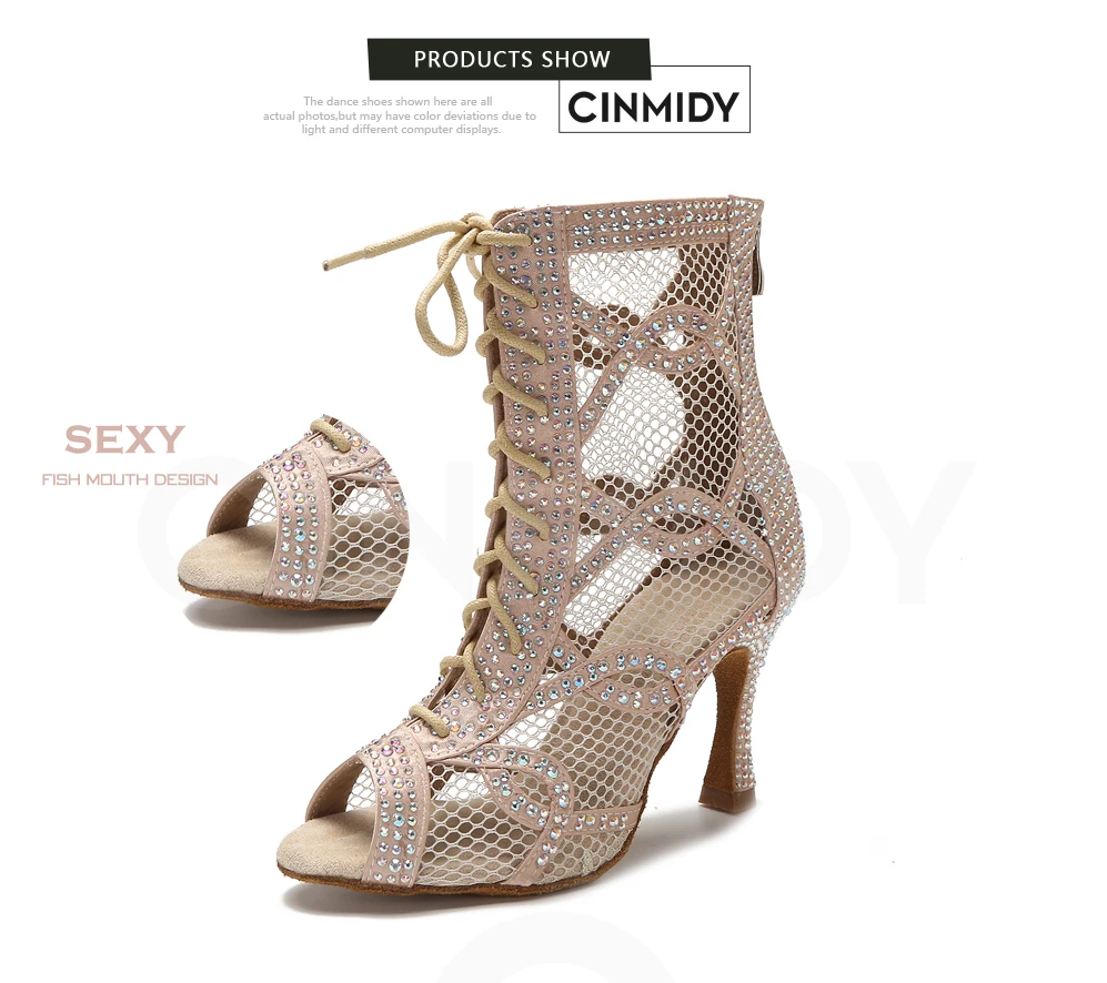 CINMIDY Tanzstiefel Bauchtanz-/Pole-Dance-Schuhe Damen Latein-Tanzschuhe Atmungsaktive Mesh-High-Heels Ballsaal-Tanzschuhe – Detail 16