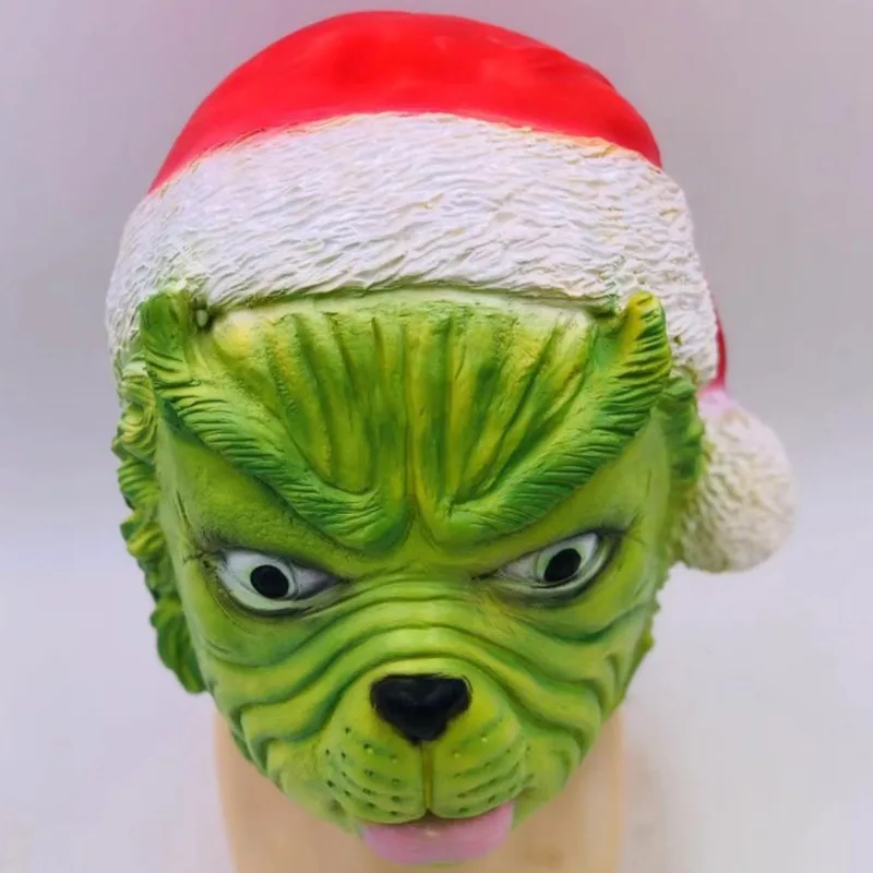 

Christmas God steals Green Hair Personality Lynch Mask The Christmas oddball Latex Headgear Christmas Hat cosplay toys mask