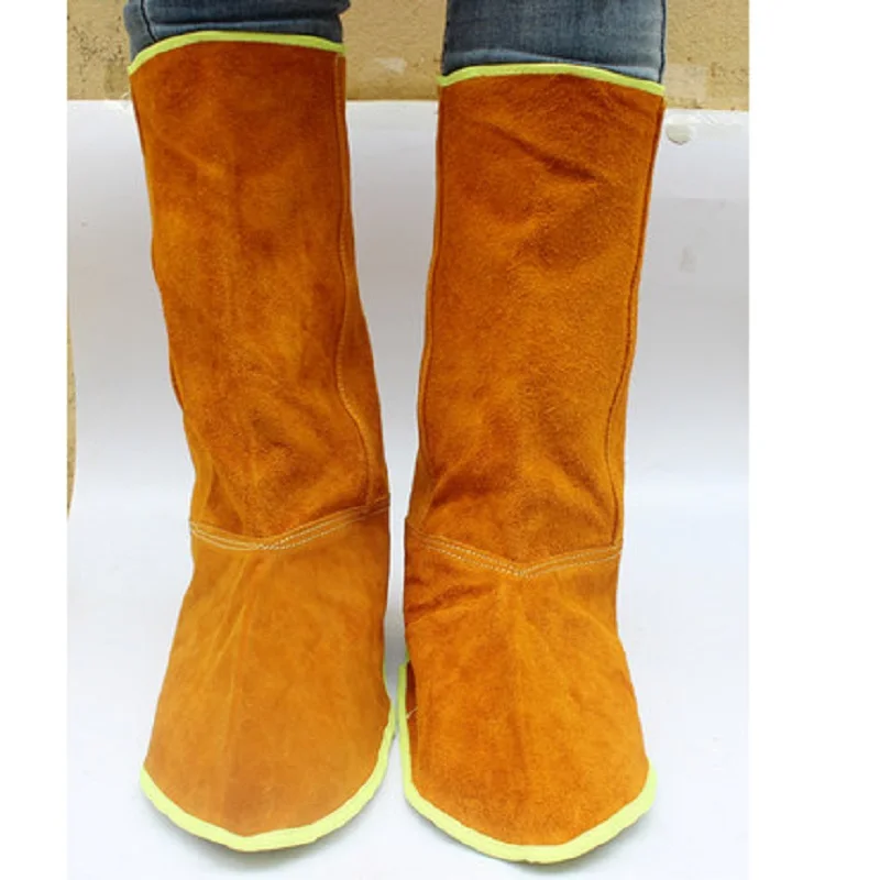 Welding Work Safety Foot Leg Protection Cowhide Leather Fireproof Heat Insulated Wear-resistant with VELCRO  Elastic Band