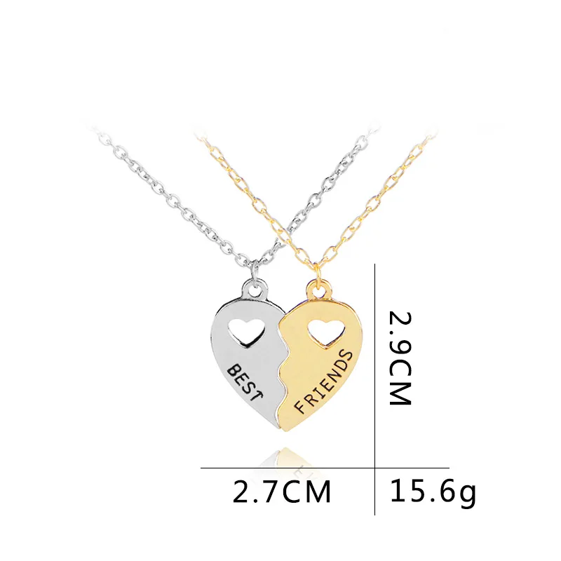 2 Pcs/Set Two Half Heart Stitching Necklace Fashion Simple Best Friend Hollow Metal Pendant Necklace Trendy Jewelry Accessories