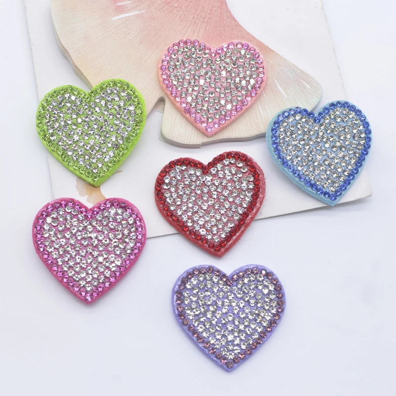 12Pcs 32*30mm Padded Colorful Rhinestone Heart Patches for DIY Craft Clothes Hat Headwear Hair Clips Decor Appliques Accessories