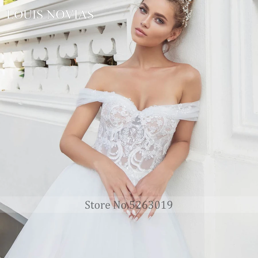 Louis Novias Elegante di Tulle Dell'innamorato Sexy Backless Del Merletto di Sogno di Lusso Treno Abito Da Sposa Romantico Abito Da Sposa Su Misura Made