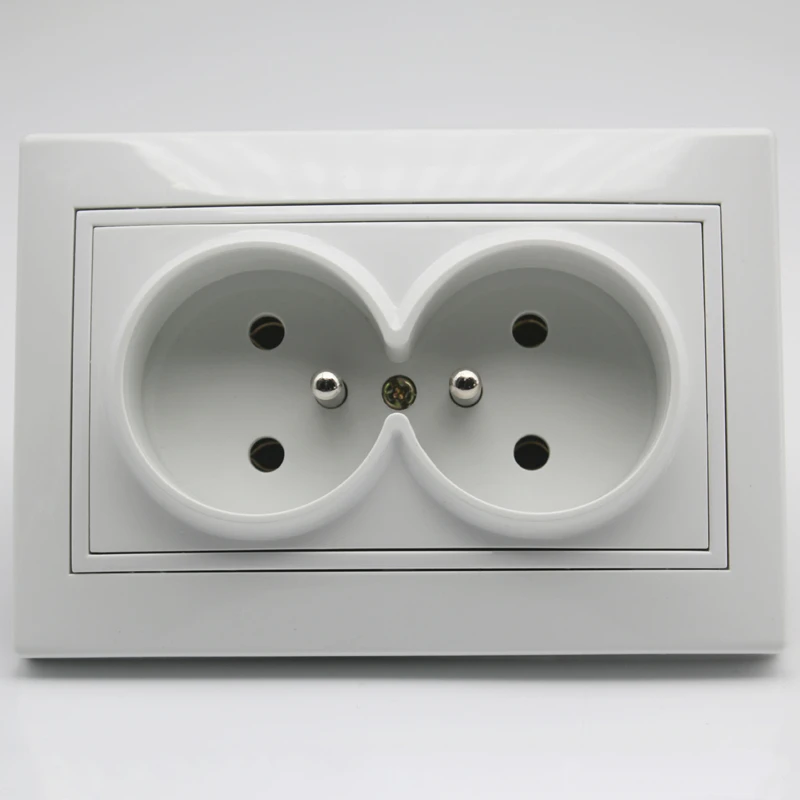 118mm type French standard 2gang plug double wall power outlet CE certified ABS material socket EU-8013