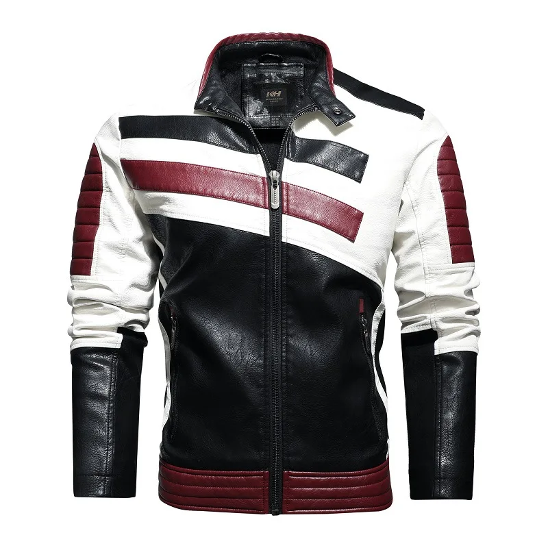 

Autumn and winter men's stand-up collar motorcycle pu leather jacket plus size casual leather jacket men