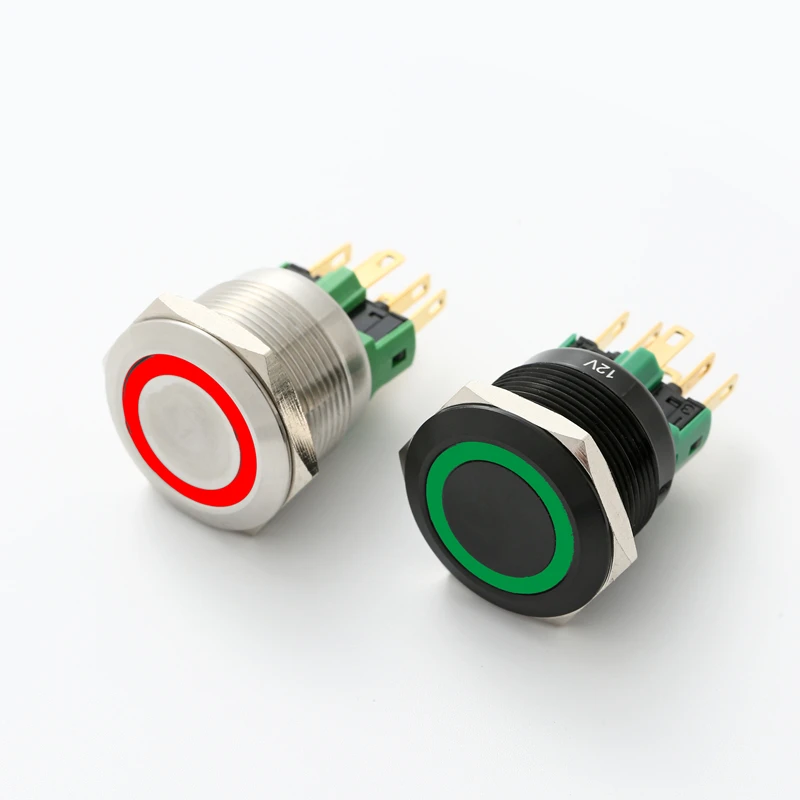 

ELEWIND 22mm Ring illuminated Stainless steel metal push button switch(PM221F-11E/B/12V/S/IP65 , PM221F-11ZE/G/12V/A/IP65 )