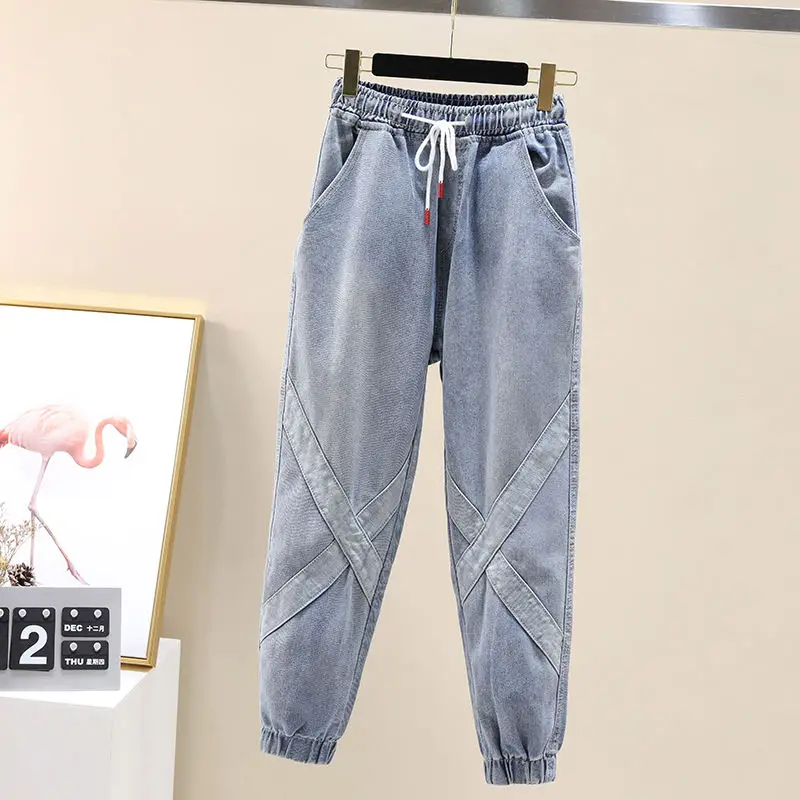 High-Waisted Woman Jeans Tooling Ankle Banded Pants Capri Women Denim 2020 Fall Loose Plus Size Harem Pants Trousers Women Jeans