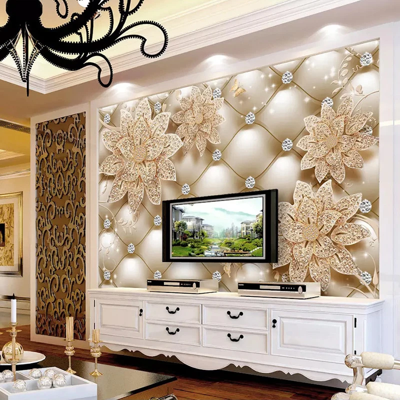 Custom 3D Photo Wallpaper, Diamond Flower, Murais de jóias, Estilo Europeu, Sala, Sofá, TV Fundo, Papéis de parede, Home Decor