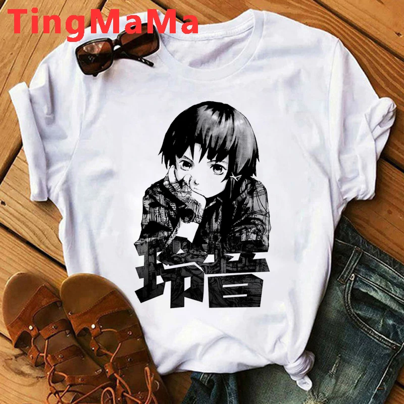 Hot Japanese Anime Serial Experiments Lain T Shirt Men Kawaii Harajuku Manga Graphic Tees Unisex Tops Cartoon T-shirts Male