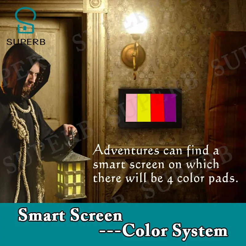 Superb Escape Room Prop Smart Screen Kleur Systeem Passen 4 Onderdelen Om Juiste Kleuren Unlock 1987 Charmber Echte Leven prop