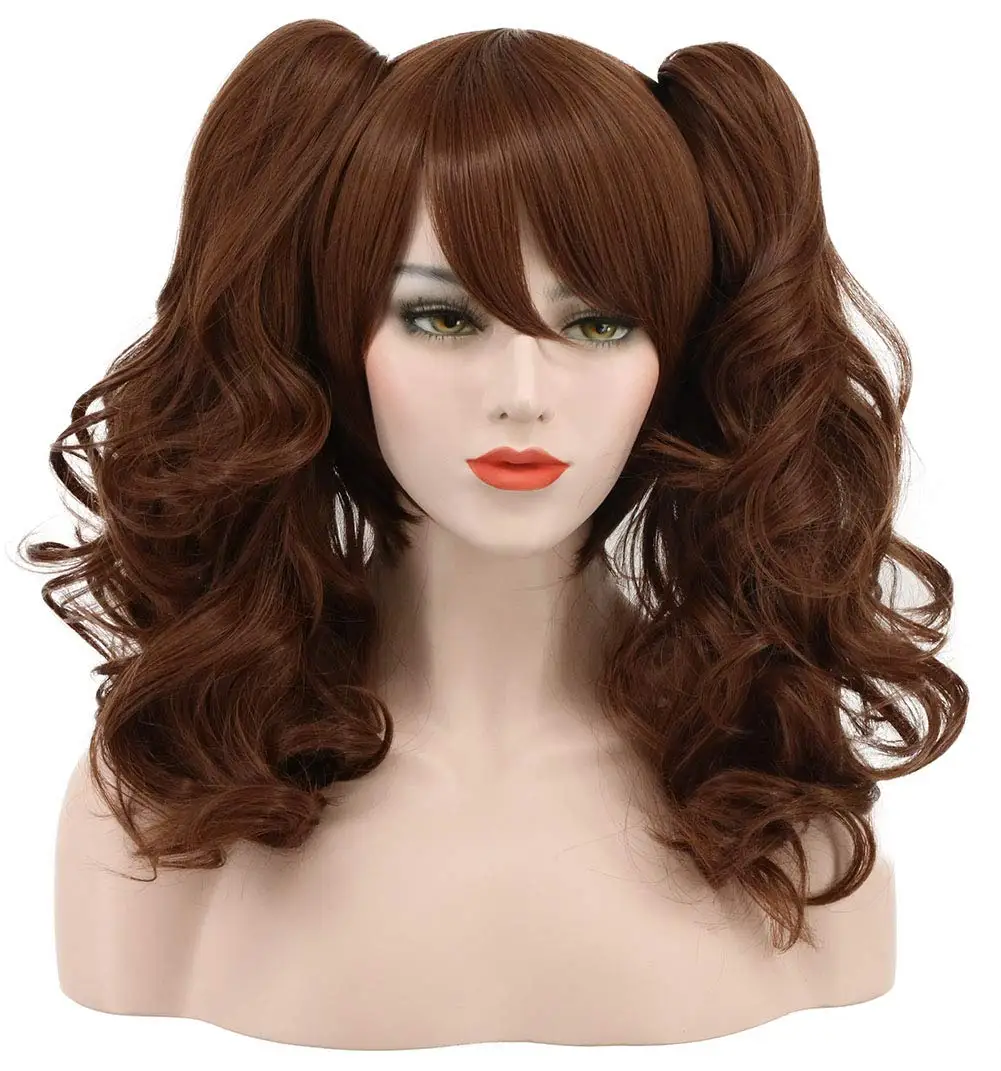 Kujikawa Rise Maid Collection Ryuujou Brown Curly Synthetic Hair Cosplay Wig With Chip Ponytails Heat Resistance Fiber + Wig Cap