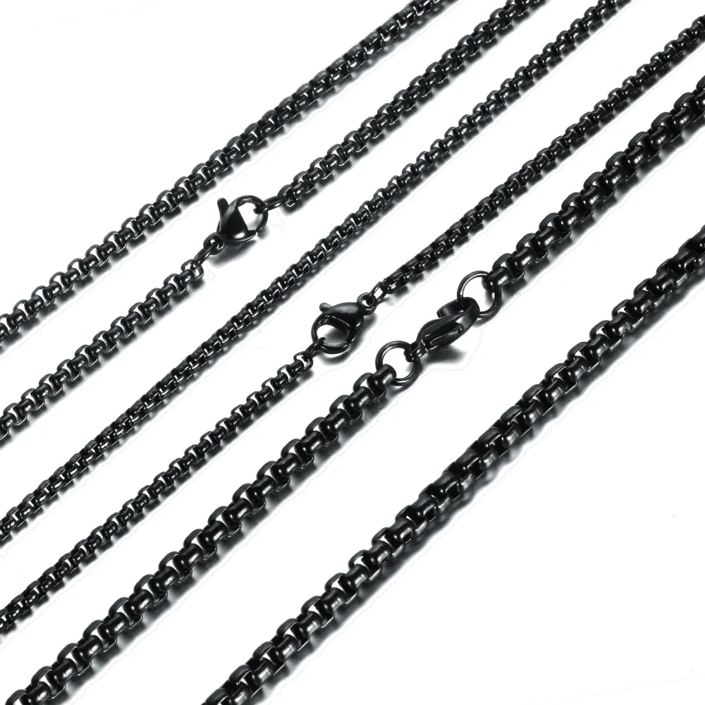 

Granny Chic 2/3/4/5/7mm Wide Black 316L Stainless Steel Box Chain Necklace Jewelry Accessories 7-40inch for Men Women