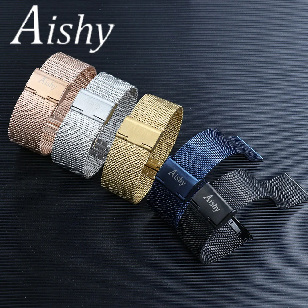 Universal Milanese Watchband 20mm 22mm for Smart Watches  Stainless Steel Metal Watch Strap Watch Accessories Gold Blue