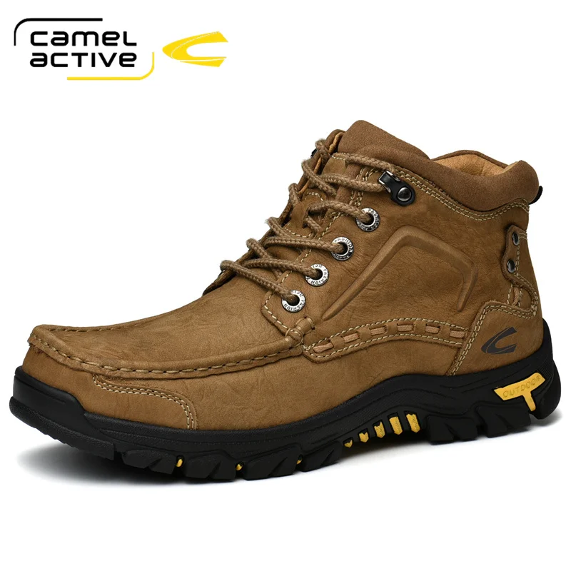 Camel Active Men Boots Genuine Leather Men Outdoor Boots Handmade Waterproof Working Ankle Boots High Top Men Shoes Size 38-47