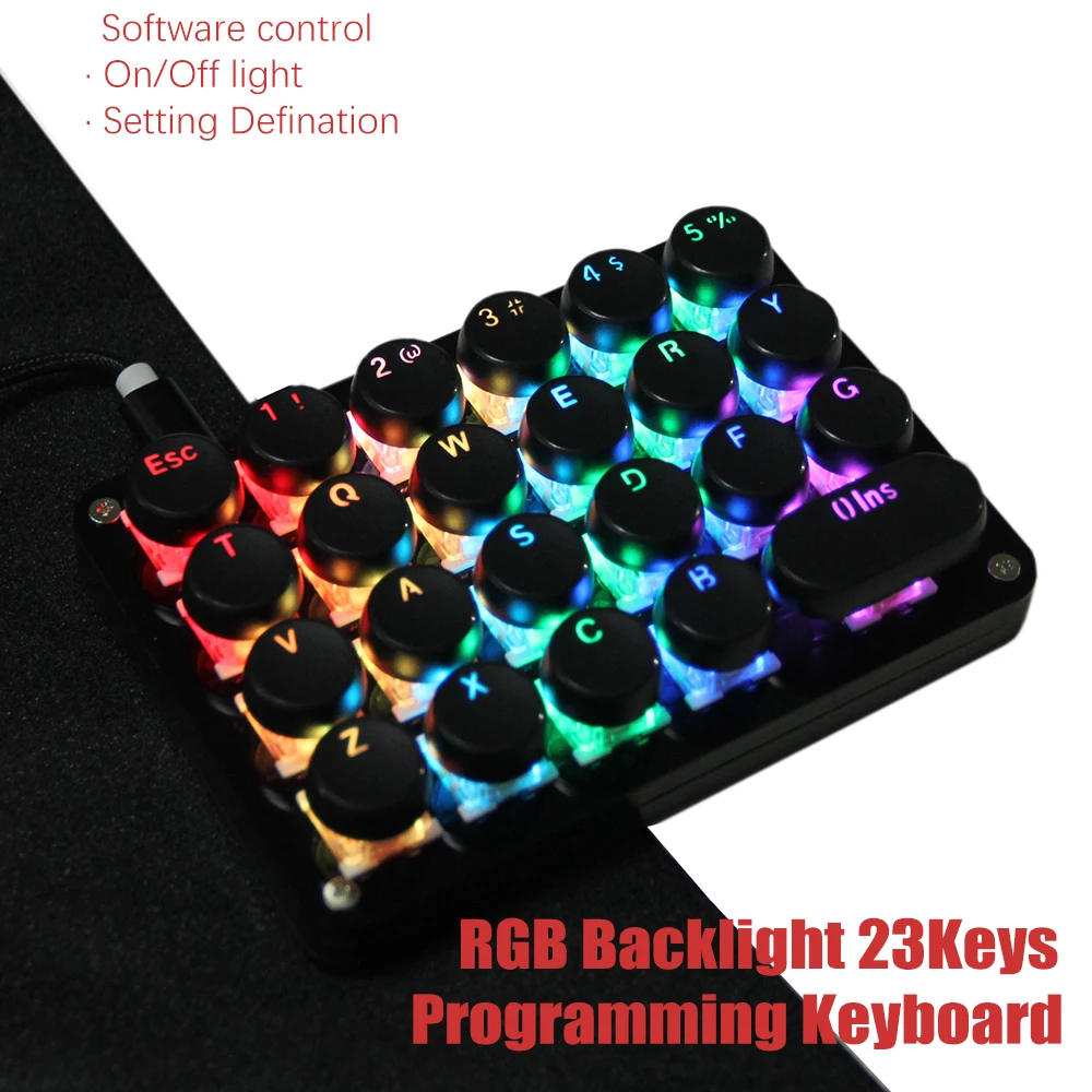 

New One handed PS / PR Shortcut Keycap Macro function by Software Black Round keycap RGB Backlight 23 key Mechanical keyboard