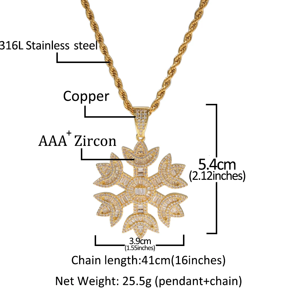 TBTK Snowflake Charm Pendant Necklace Trendy Jewelry Hiphop CZ Stones Men Copper Fashion Gifts Wholesale chain