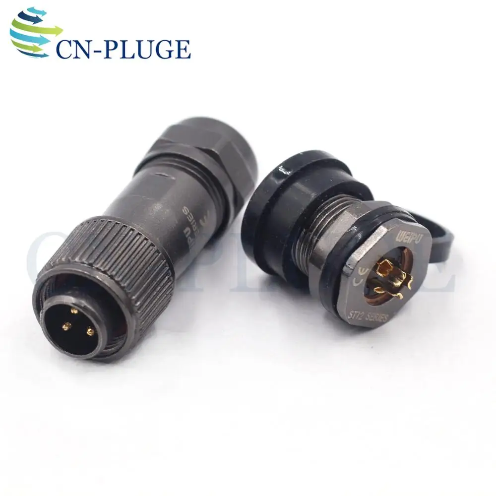 WEIPU ST12,3 pin Metal Waterproof Industrial Front nut Wire Connector, Male Plug Female Socket Rated current 13A IP67