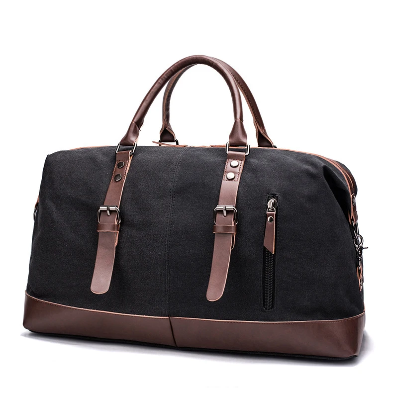 Men\'s vintage retro canvas trim large capacity weekender holdall duffle duffel travel overnight bag