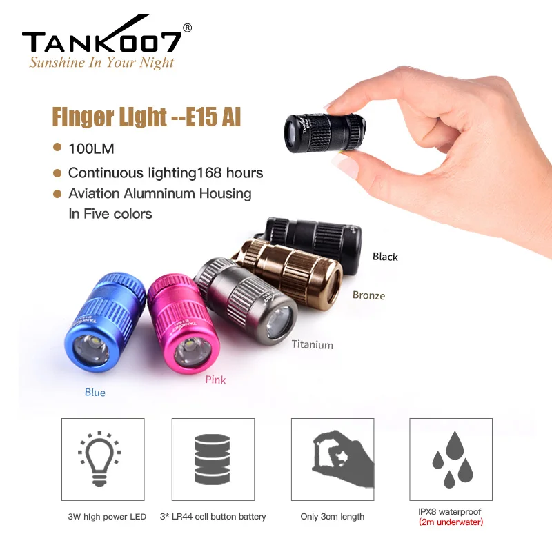 TANK007 Outdoor EDC Keychain Flashlight Mini 3W LED 100 Lumens Torch Waterproof 3 Button Cell Battery lightweight Portable