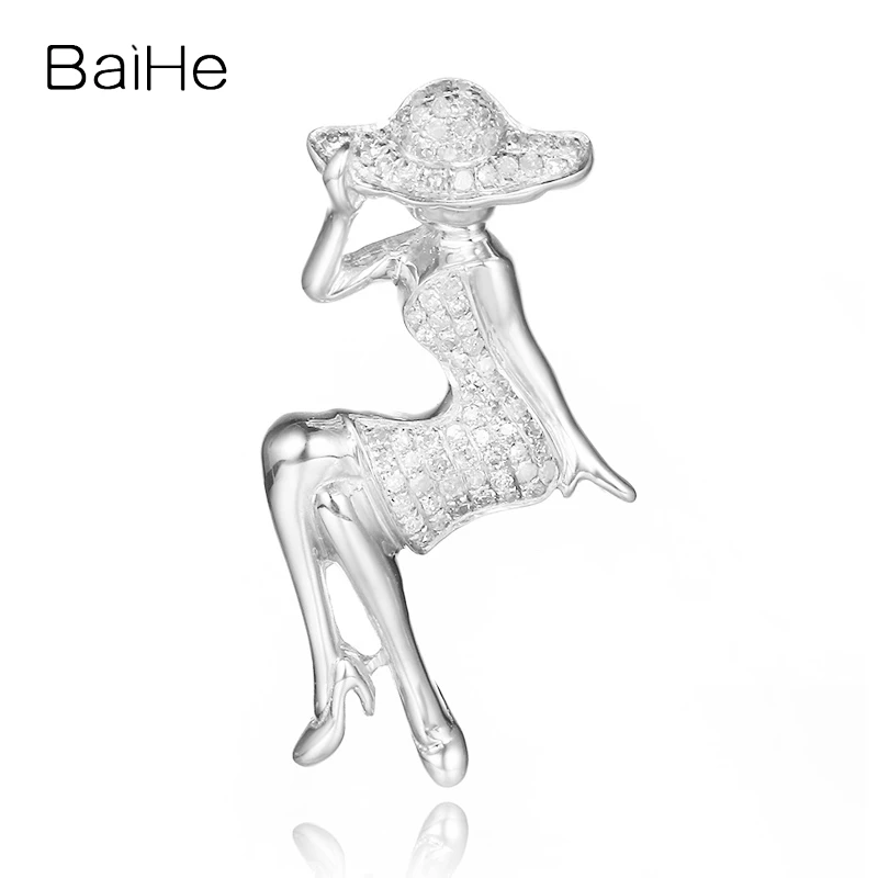 BAIHE Sterling Silver 925 H/SI Natural Diamond Summer Girl Pendant Women Trendy Fine Jewelry Making Pingente Garota Verão