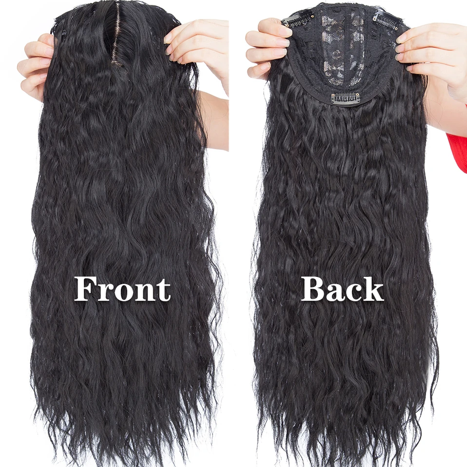 HAIRRO 20'' Water Wave Clip In Hair Pieces Black Brown Long Corn Wave Synthetic Hair Pieces For Women