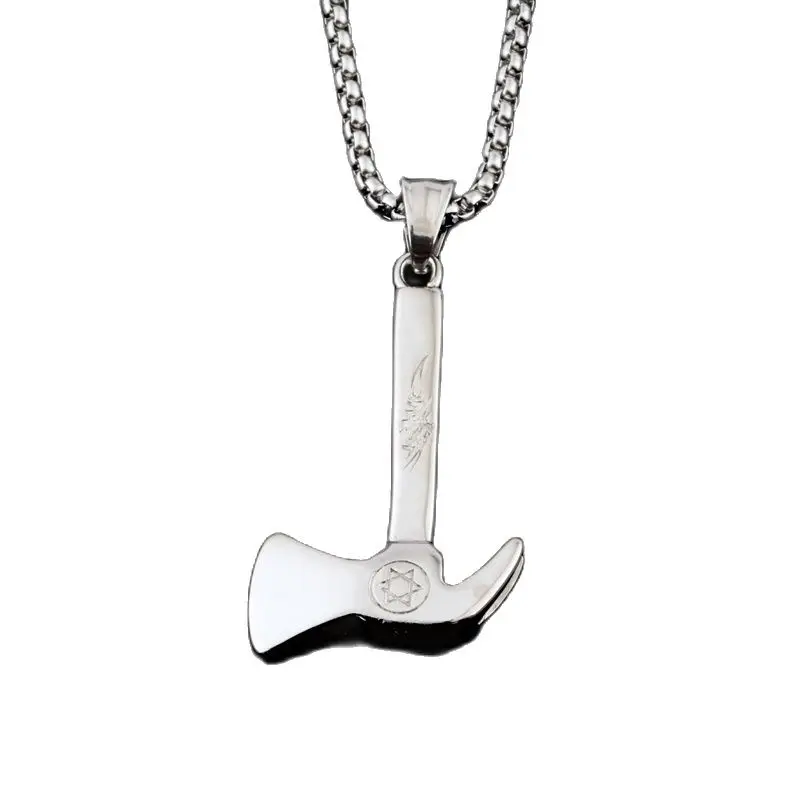 New men's hip hop necklace punk style stainless steel Gold-color axe necklace with 6 pionted star necklace pendant CAGF0043