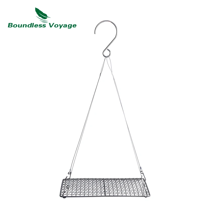 Boundless Voyage Titanium BBQ Food Grill with Hanging Chain Charcoal Carbon Furnace Barbecue Camping Picnic Garden Tableware